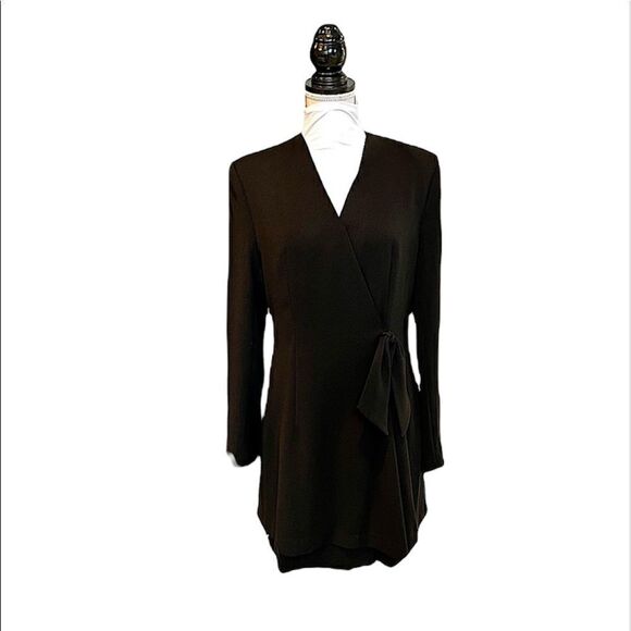 GUIDO vintage black faux wrap black dress with shoulder pads size medium/ Large - Picture 3 of 15